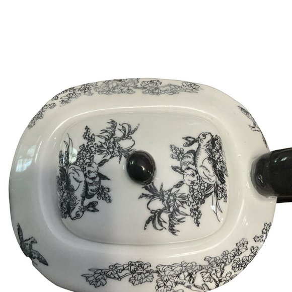 Asian Inspired Teapot, BLACK AND WHITE TEAPOT with Birds, chickens & rabbits - Picture 3 of 6
